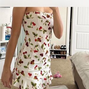 PrettyLittleThing White Strapless Cherry Dress